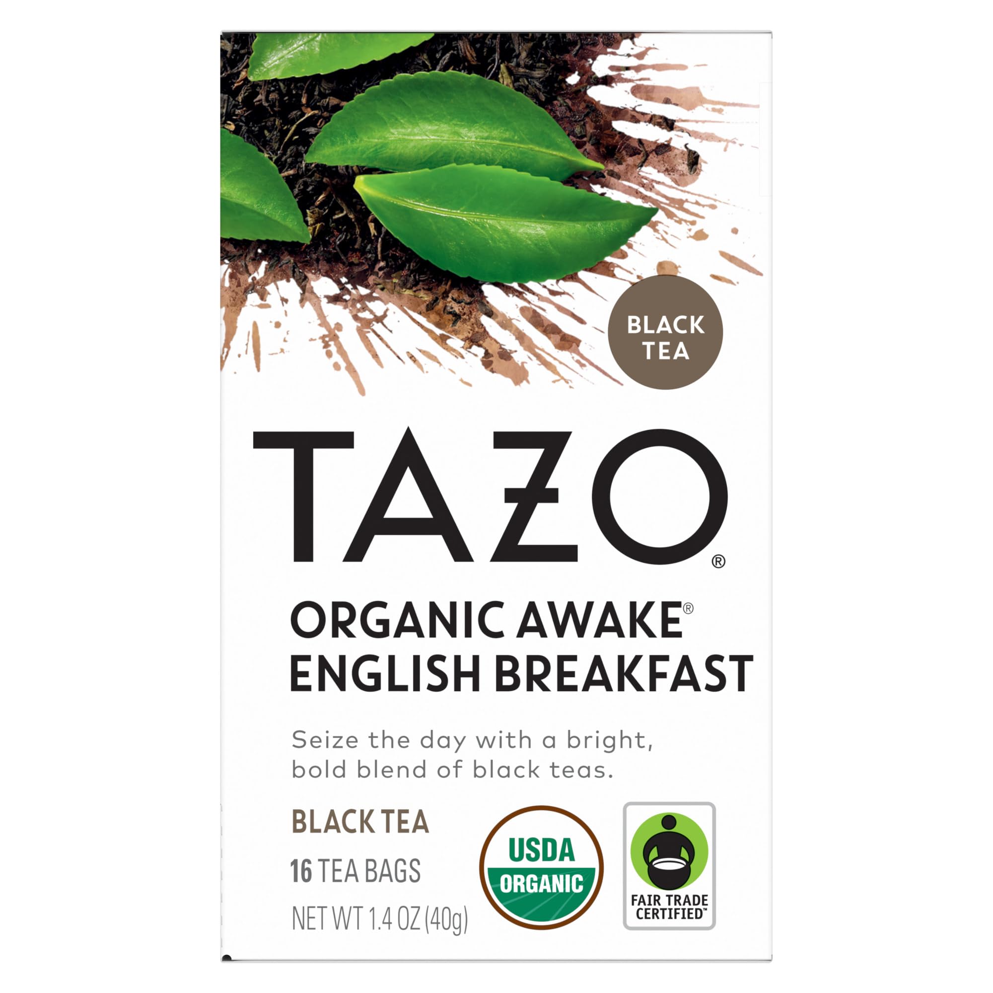TAZO Organic Awake English Breakfast Black Tea, Black tea with Caffeine, 16 Total BagsUSDA OrganicFair Trade CertifiedFair Trade CertifiedFair Trade Certified