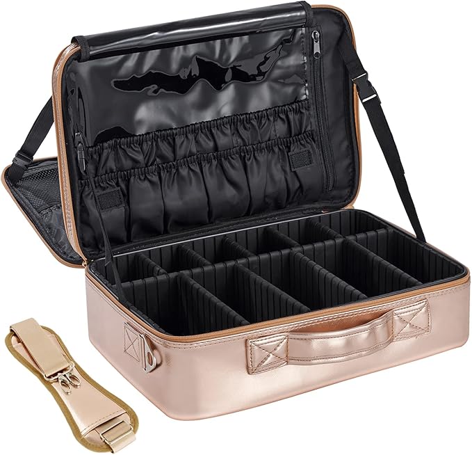 VASKER Makeup Bag Extra Large Make up Bag Mothers Day Gifts 3 Layers Professional Makeup Travel Bag Cosmetic Bag Waterproof for Storage Cosmetic Tool Accessories Toiletry Rose Gold Jewelry Organizer