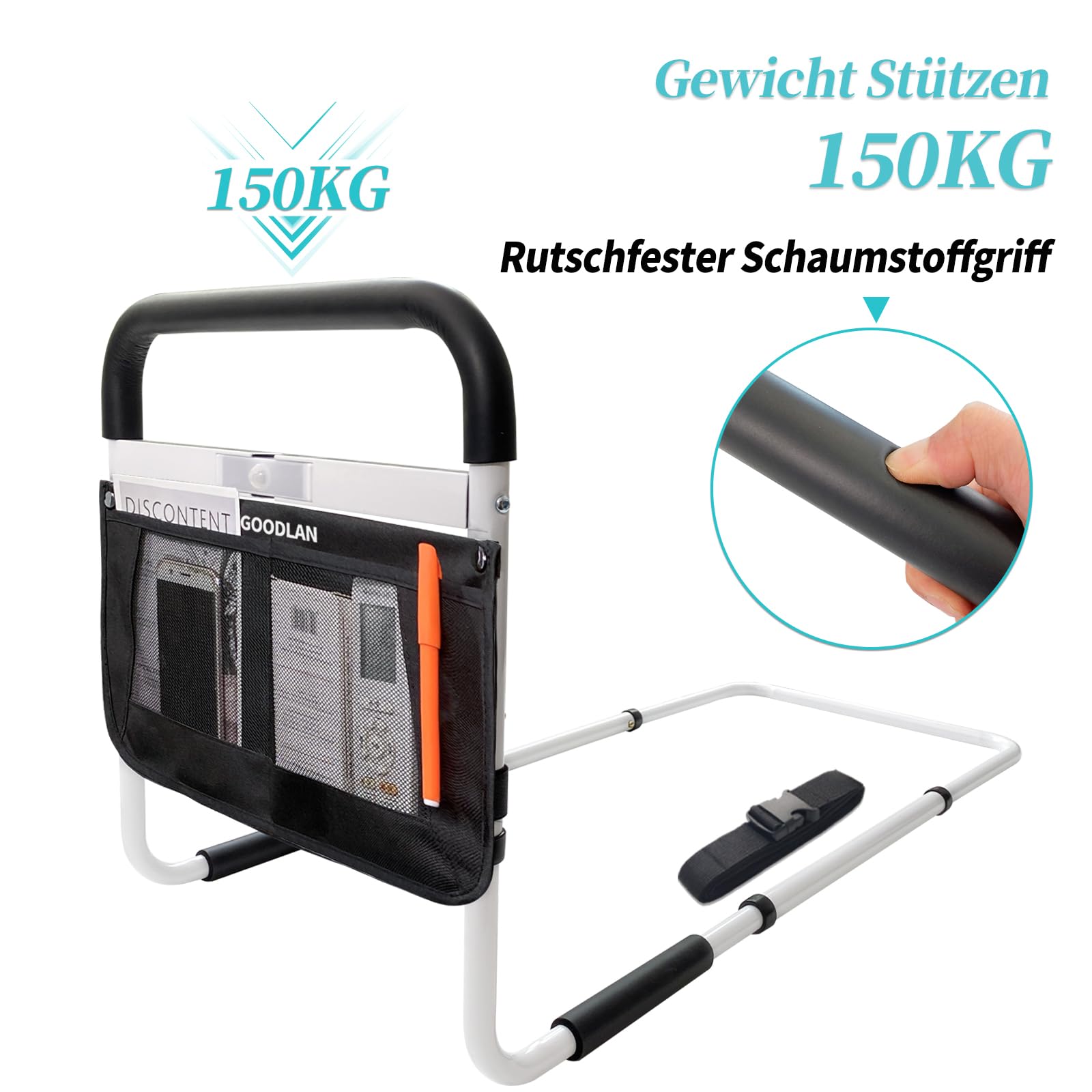 Aufstehhilfe Bett, Haltegriffe für Senioren, Seitenschutz Bett Einstiegshilfe, Höhenverstellbarer Haltegriff für Senioren, mehr Unabhängigkeit und Komfort,Schutzgeländer Ältere (Weiß mit warmem Licht)