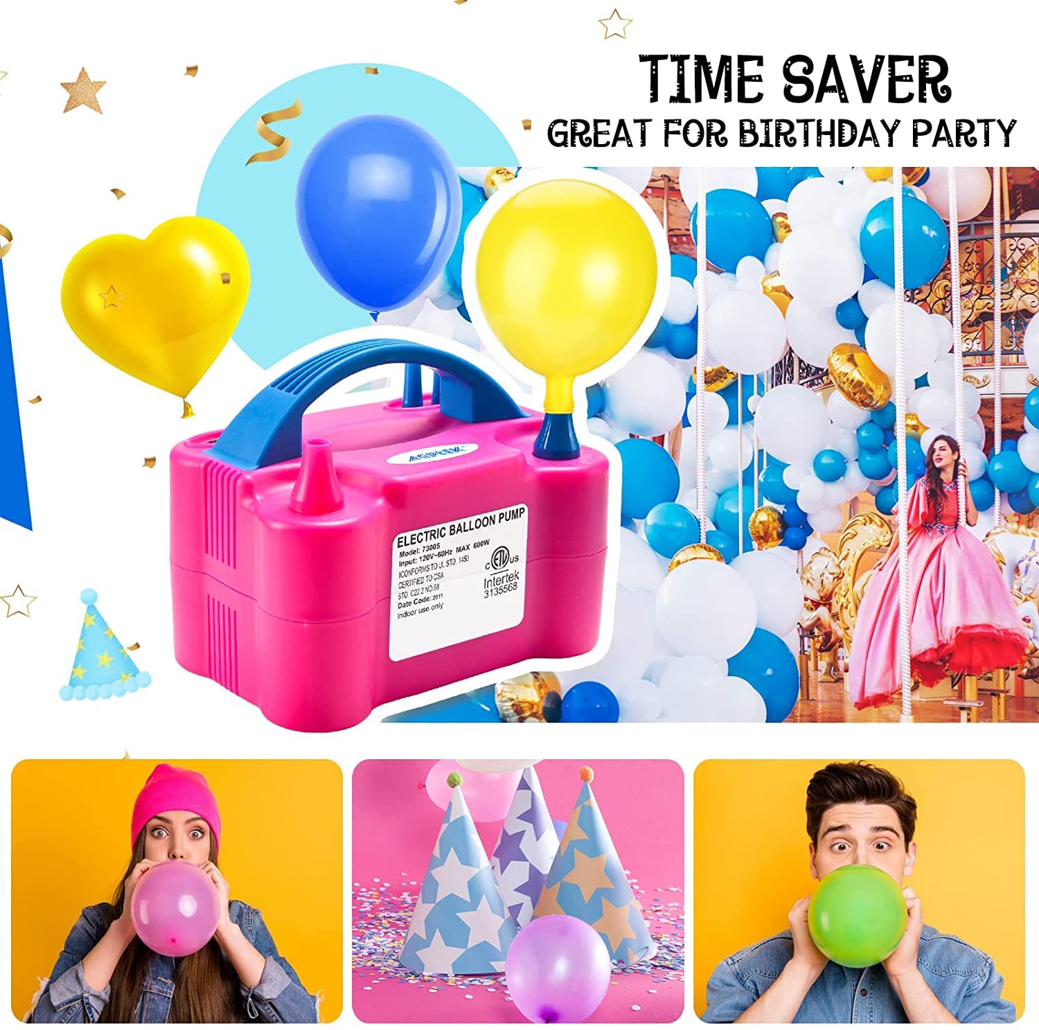Party Propz 220V 600W Dual Nozzle Electric Air Balloon Pump Machine-Balloon Pump,Balloon Blower Machine Ideal For Party&Decorations,Time-Saving Balloon Machine Inflator-Electric Air Pump 1 Pc,Pink 3