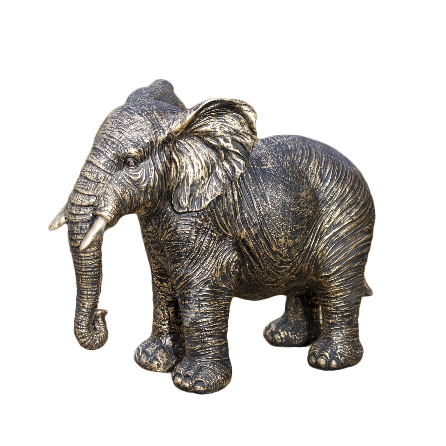 Darthome Aged Gold Classic Elephant Garden Sculpture, Resin Safari Animal Ornament, Weather Resistant, Textured Finish, 39x33x14cm