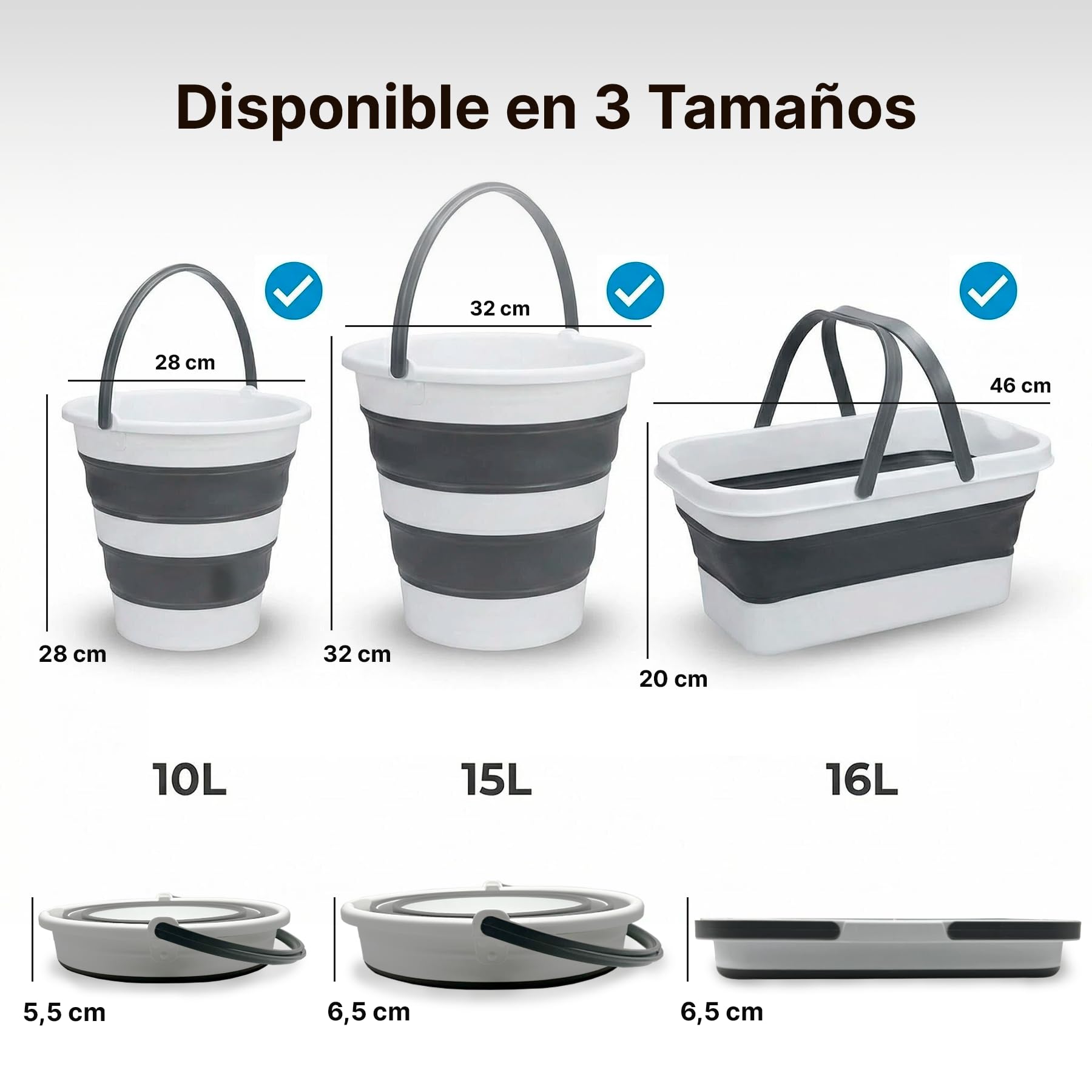 Cubo Plegable de Silicona 16 litros, Rectangular, con Asas, Compacto y Portátil, Ahorra Espacio para Limpieza, Coche, Maletero, Camping, Jardín y Colada (16 litros Rectangular) — view 4