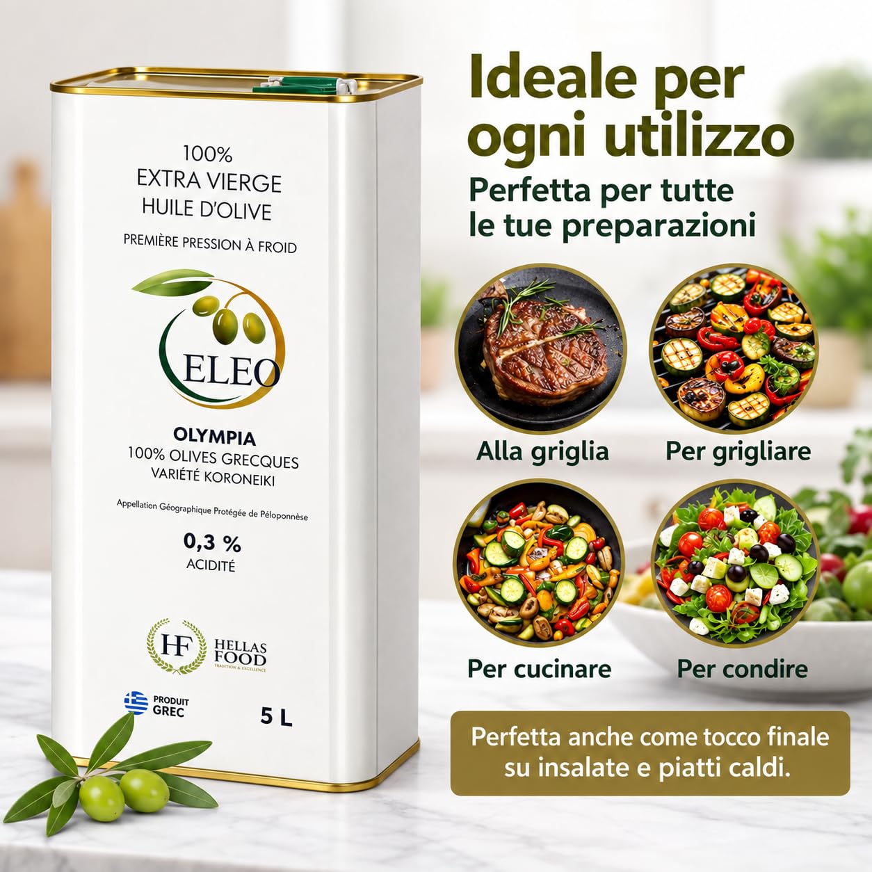 ELEO - Olio Extravergine di Oliva Olympia 5 Litri - Estratto a Freddo