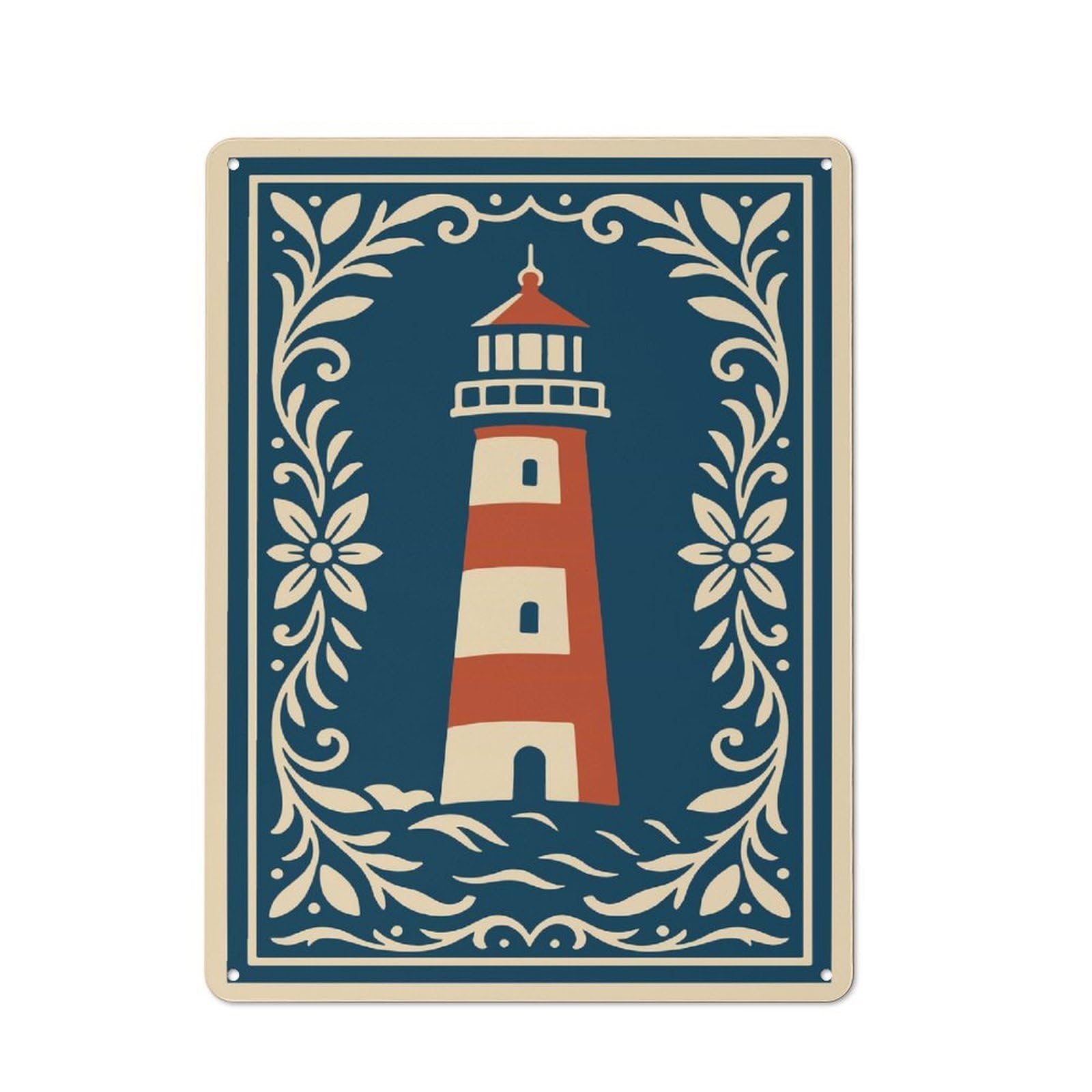 Junmoney Style-15 Vintage Tin Sign 40X30cm With Lighthouse Illustration With Floral Border For Home Bar Wall, Metal Sign Decor For Home Bars And Entertaining Spaces