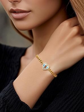 Custom4U Personalized Photo Bracelet for Women Locket Charm Cuff Bangle