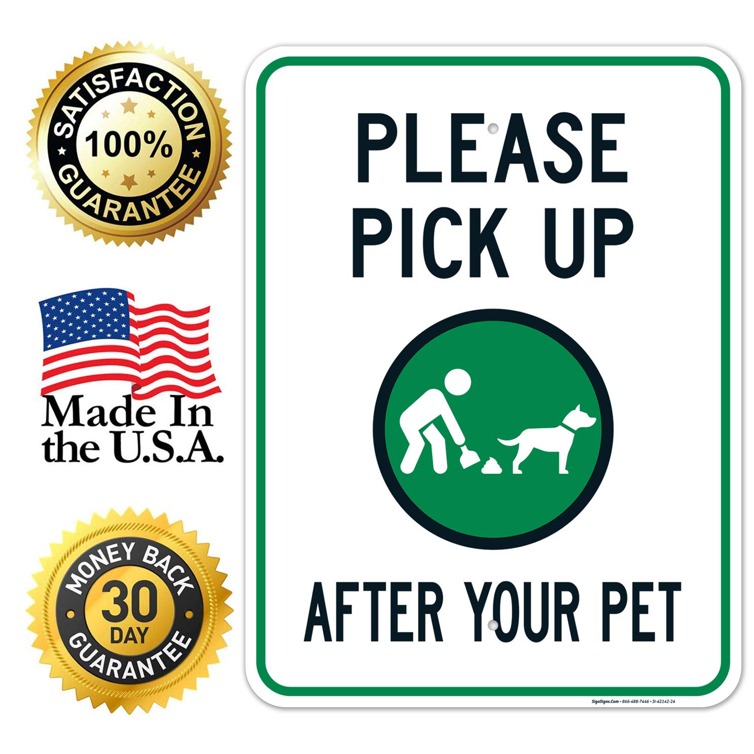 Clean Up After Your Dog Sign, Please Pick Up After Your Pet Sign, 18x24 Inches, Rust Free .063 Aluminum, Fade Resistant, Easy Mounting, Indoor/Outdoor Use, Made in USA