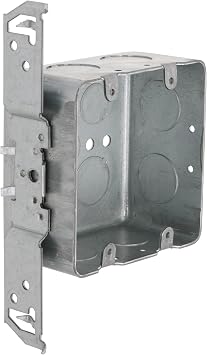 Hubbell Raco 685 2-Device, 2-1/8-Inch Deep, 1/2-Inch and 3/4-Inch Side Knockouts, Wood/Metal Stud Bracket 4-Inch Square Switch Box, Drawn, gray