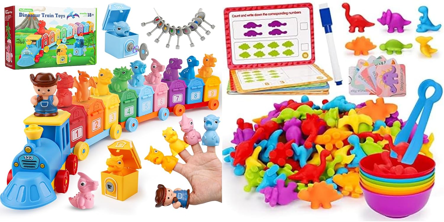 Tsomtto Counting Dinosaurs Montessori Toys for 1 2 3 4 5 Years Old Boys Girls