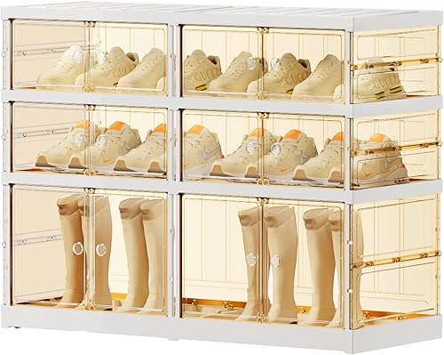 Miniatura 10 de 6 niveles 12-24 pares de cajas de zapatos plegables, estante grande de plástico para almacenamiento de zapatos, organizador de zapatos plegable para