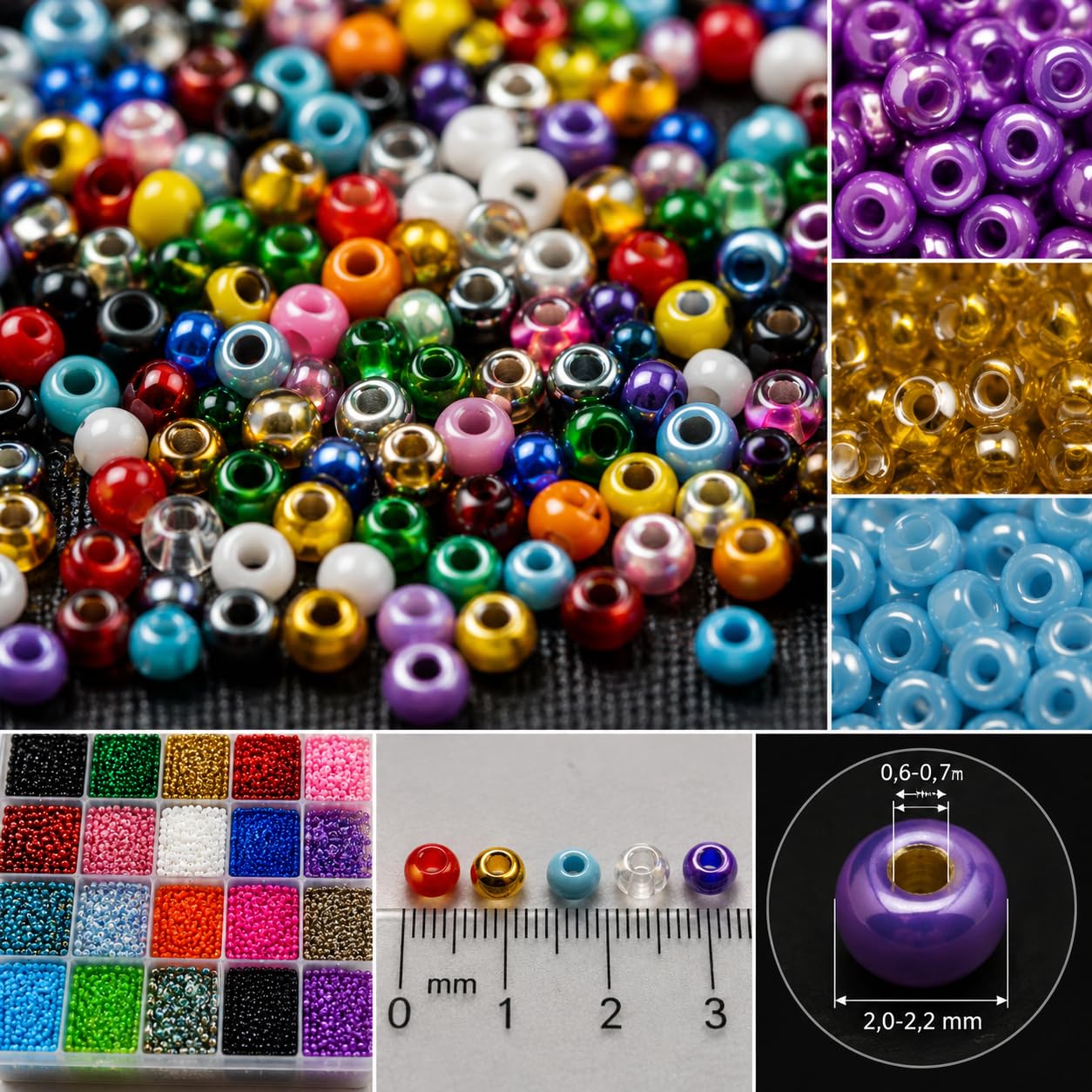 Set di perline per fai da te, ricami e decorazioni, in stile rocaille, in 75 colori, perline da 2 mm, in vetro, 1,5 kg, rotonde, 100.000 pezzi