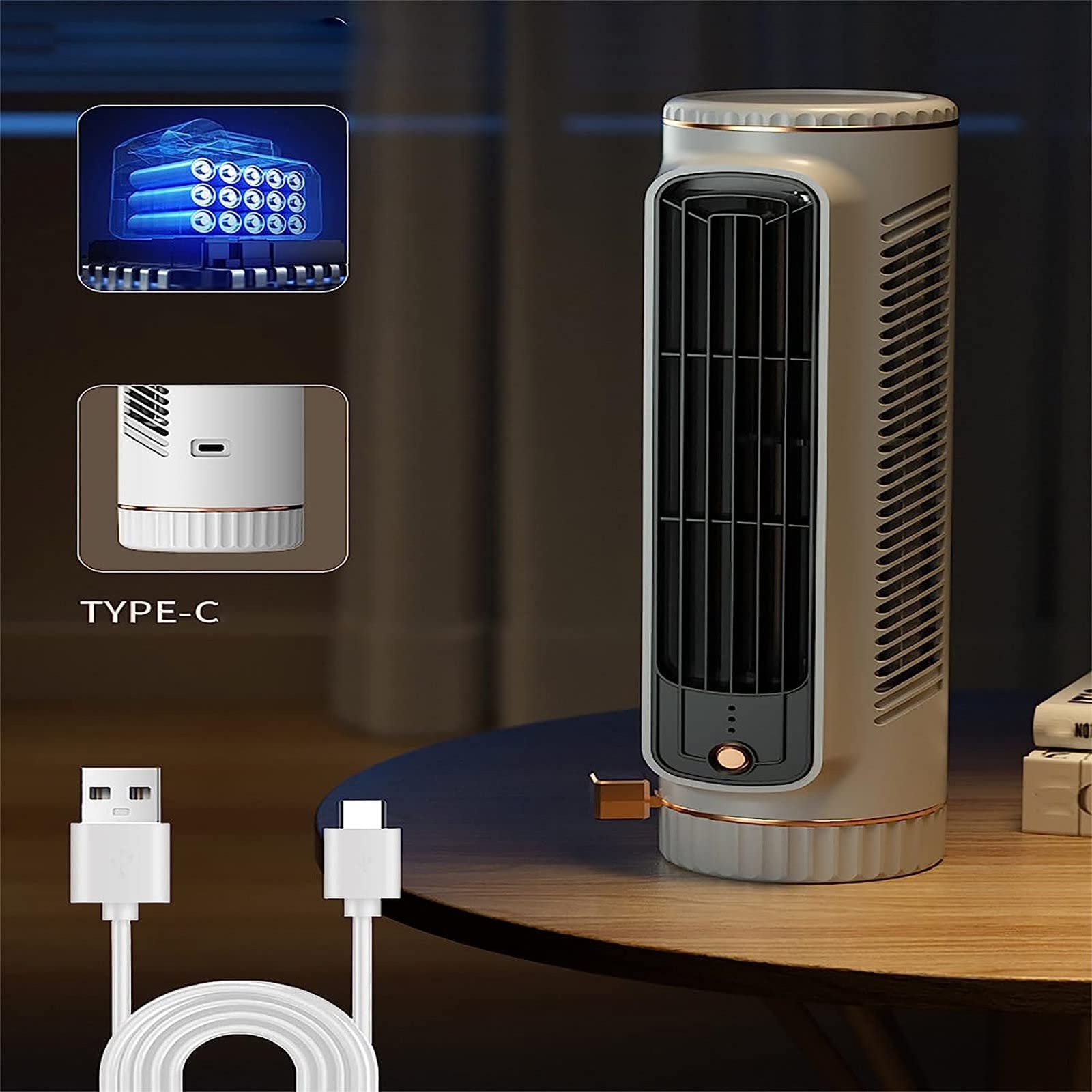 Przenośny klimatyzator, automatyczny letni wentylator stołowy z ruchomą głowicą, osobiste mini urządzenie chłodzące USB, bezprzewodowy klimatyzator z rozpylaczem 3-biegowy do sypialni Home Of