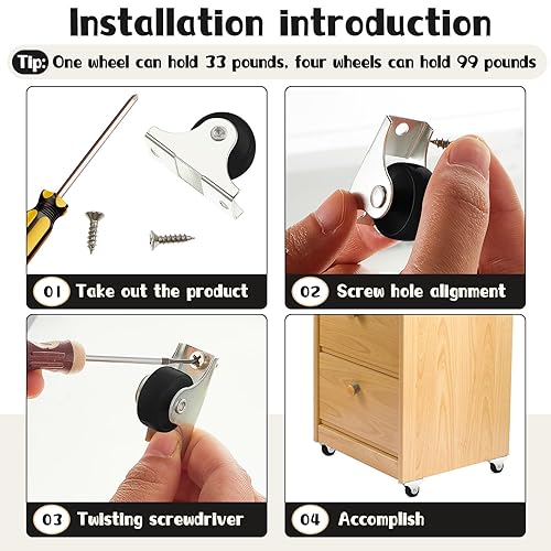 Miniatura 4 de Maitys 24 ruedas pequeñas de 1 pulgada, mini ruedas rígidas no giratorias fijas con placa superior de metal para muebles, electrodomésticos pequeños