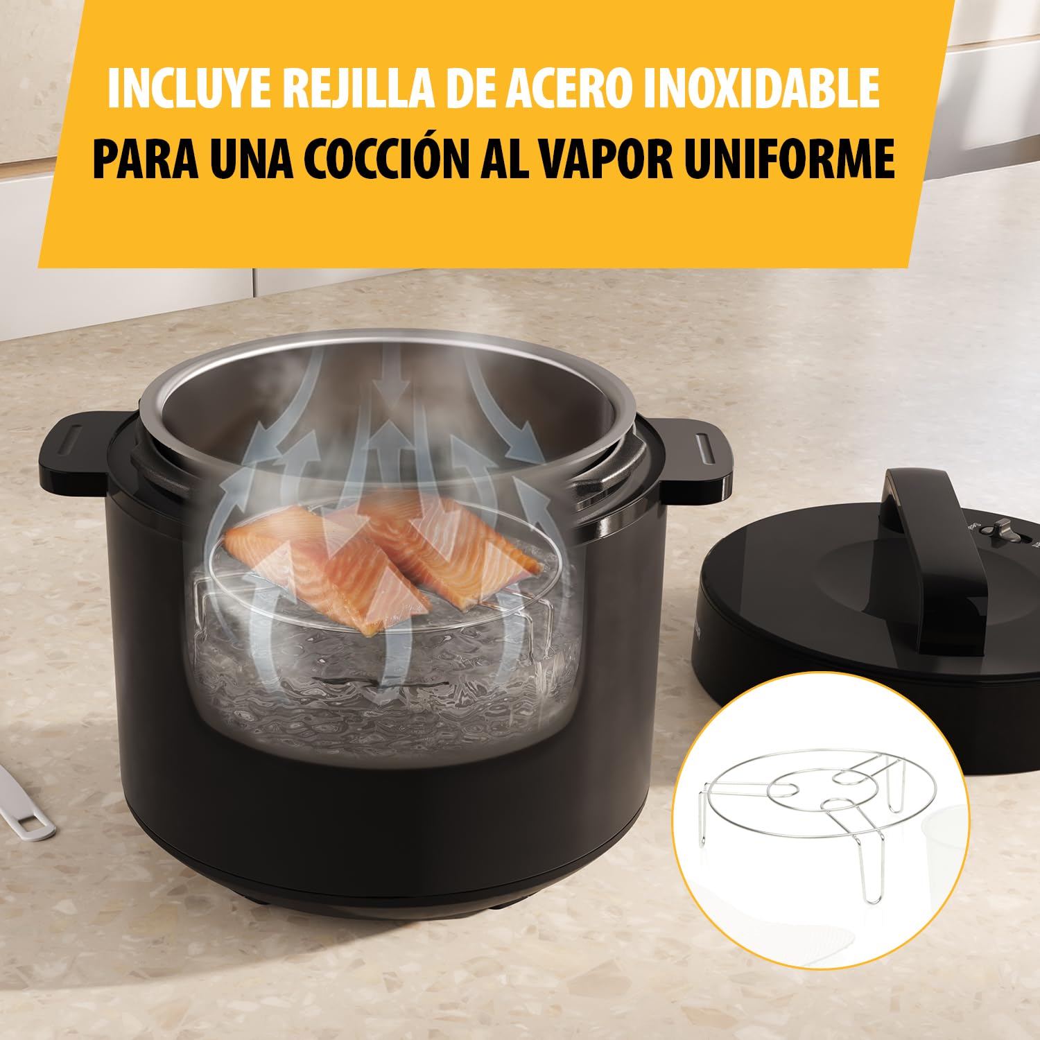 Olla a Presión Eléctrica Tristar, Capacidad de 6 l, Potencia de 1000 W, Funciones de Seguridad Integradas, Cubeta Extraíble, Fácil Limpieza, RK-6160