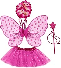 Butterfly Costume Set for Girls, 4 Pieces with Wings, Tulle Skirt (Tutu), Wand Flower Wreath, 2-8 Years, Carnival Costume