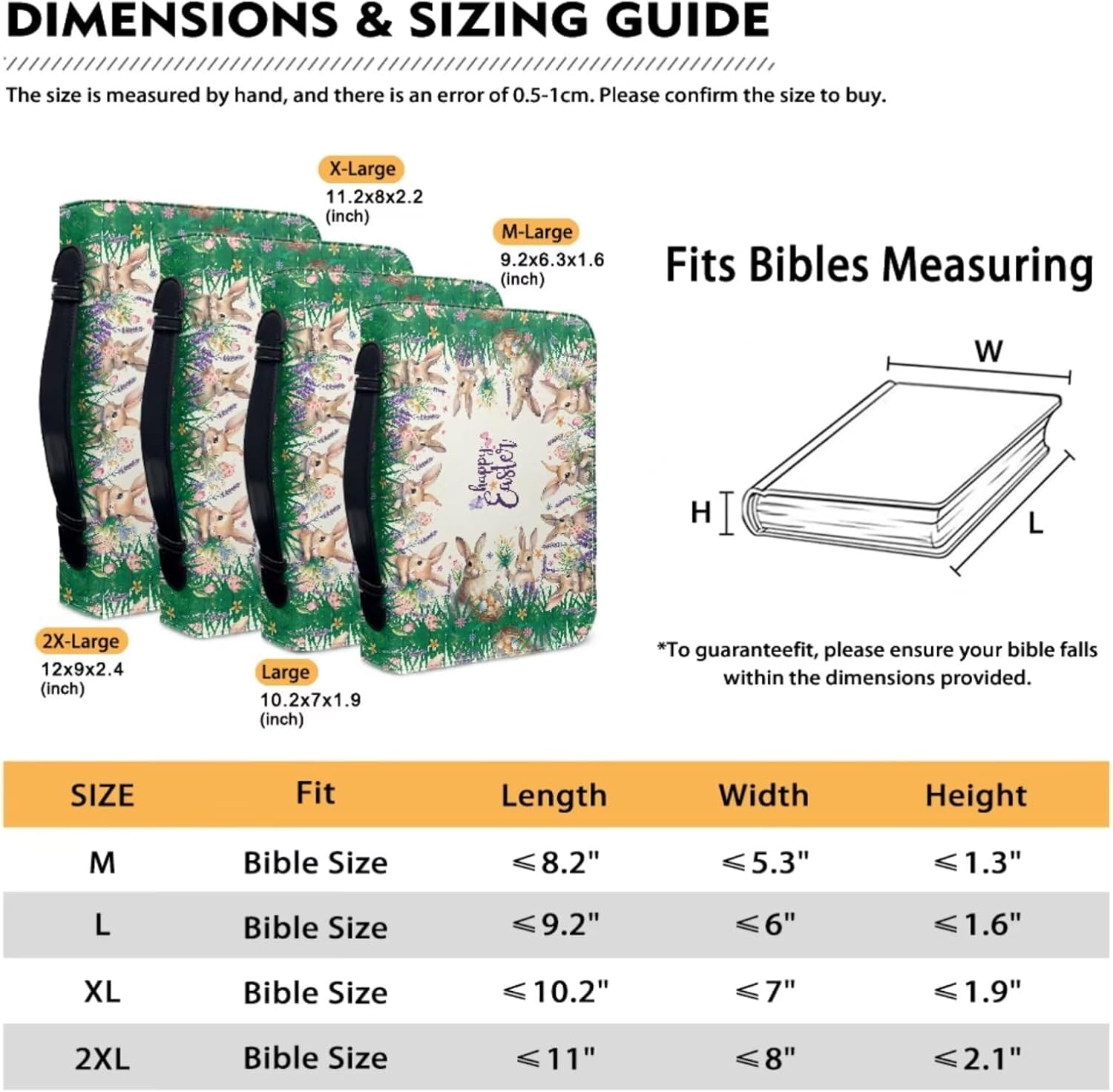 Kuiaobaty Happy Easter Print Bible Case Bible Covers with Matched Leather Keychain Leather Protective Carrying Bible Holder for Women Men Kids Teens Tote Bags for Storage Pens Bible Books Tablet