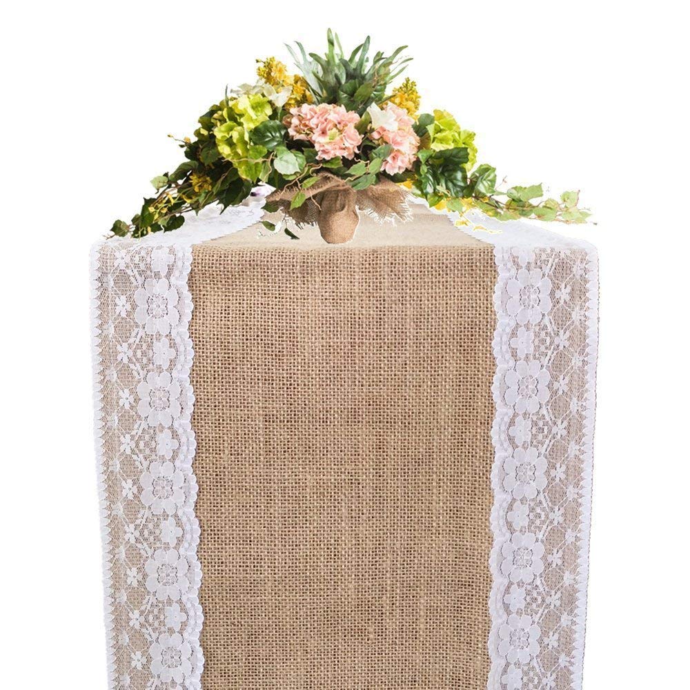 5PCS 30x275CM Jute-Tischläufer im Vintage-Look, Spitze Hessischen Tischband für Hochzeitsgeschenk Festival-Ereignis Tischdekoration Fest Party Feier Bevorzugte