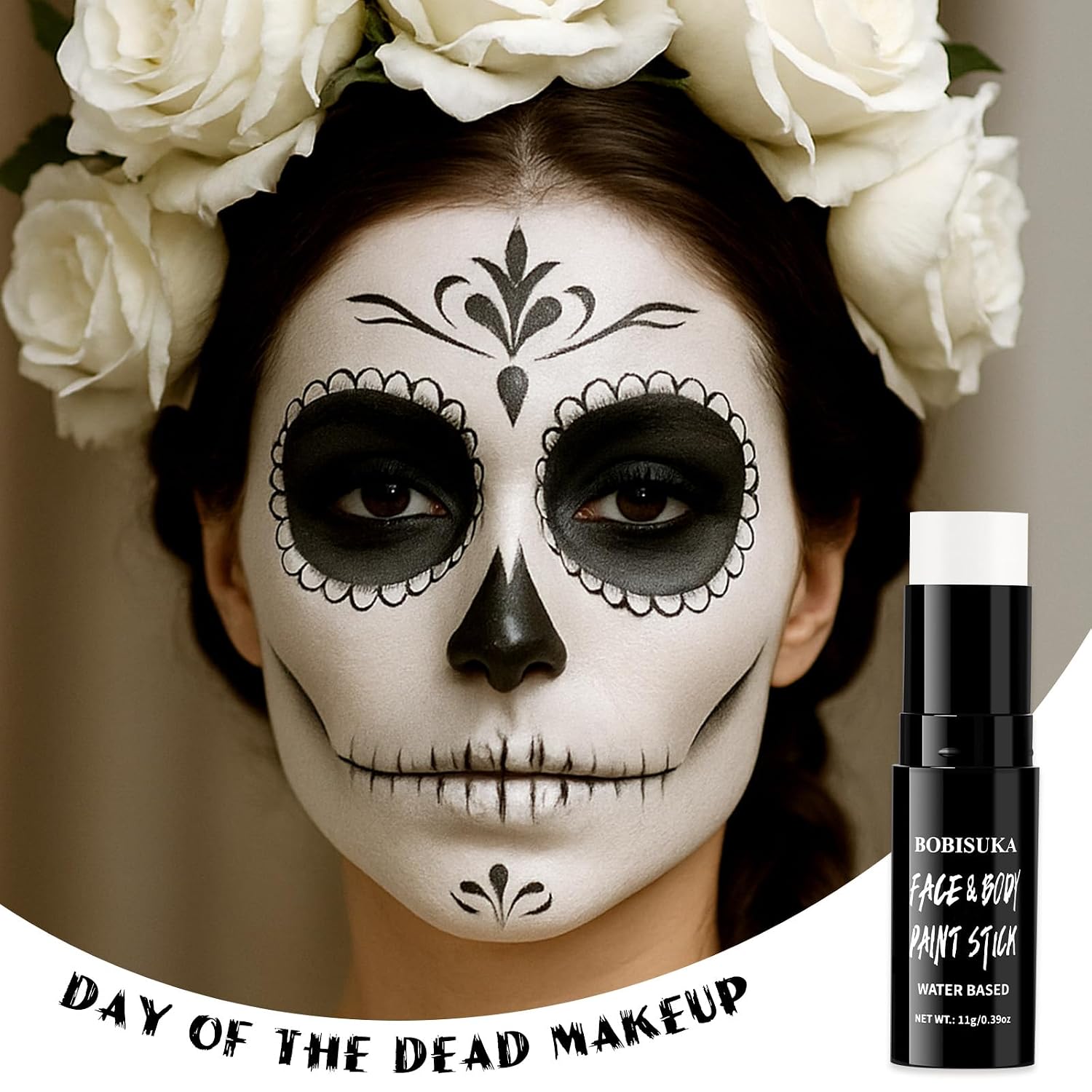 BOBISUKA White Face & Body Paint Stick Washable Water-Based Face Paint Makeup Stick for Halloween Clown, Joker, Zombie, Mime, Skeleton, Skull, Cosplay, SFX, Sports Eye Black & Costume Party