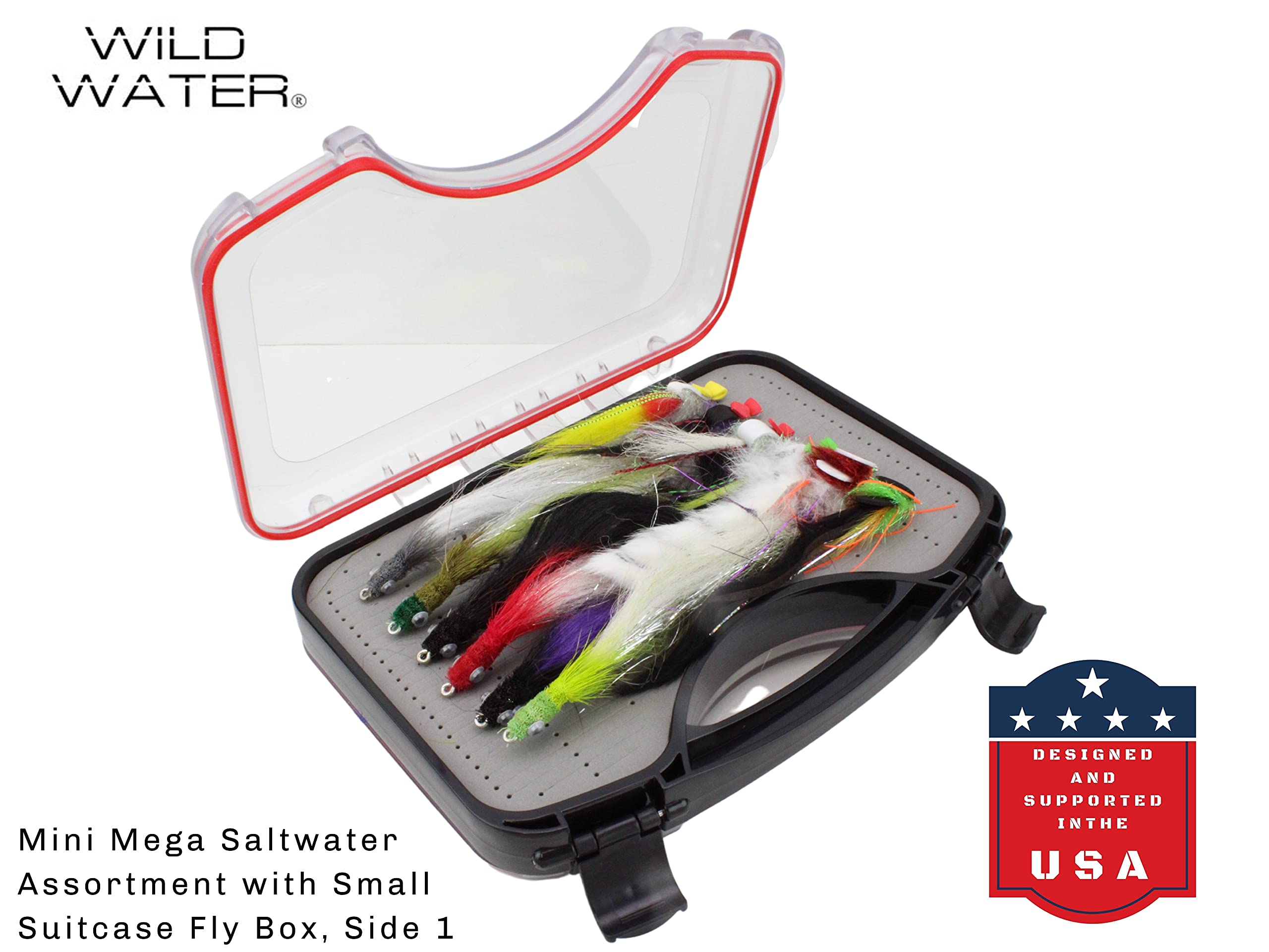 Wild Water Fly Fishing Mini Mega Freshwater/Saltwater Assortment, 30 Flies with Wild Water's Small Fly Suitcase