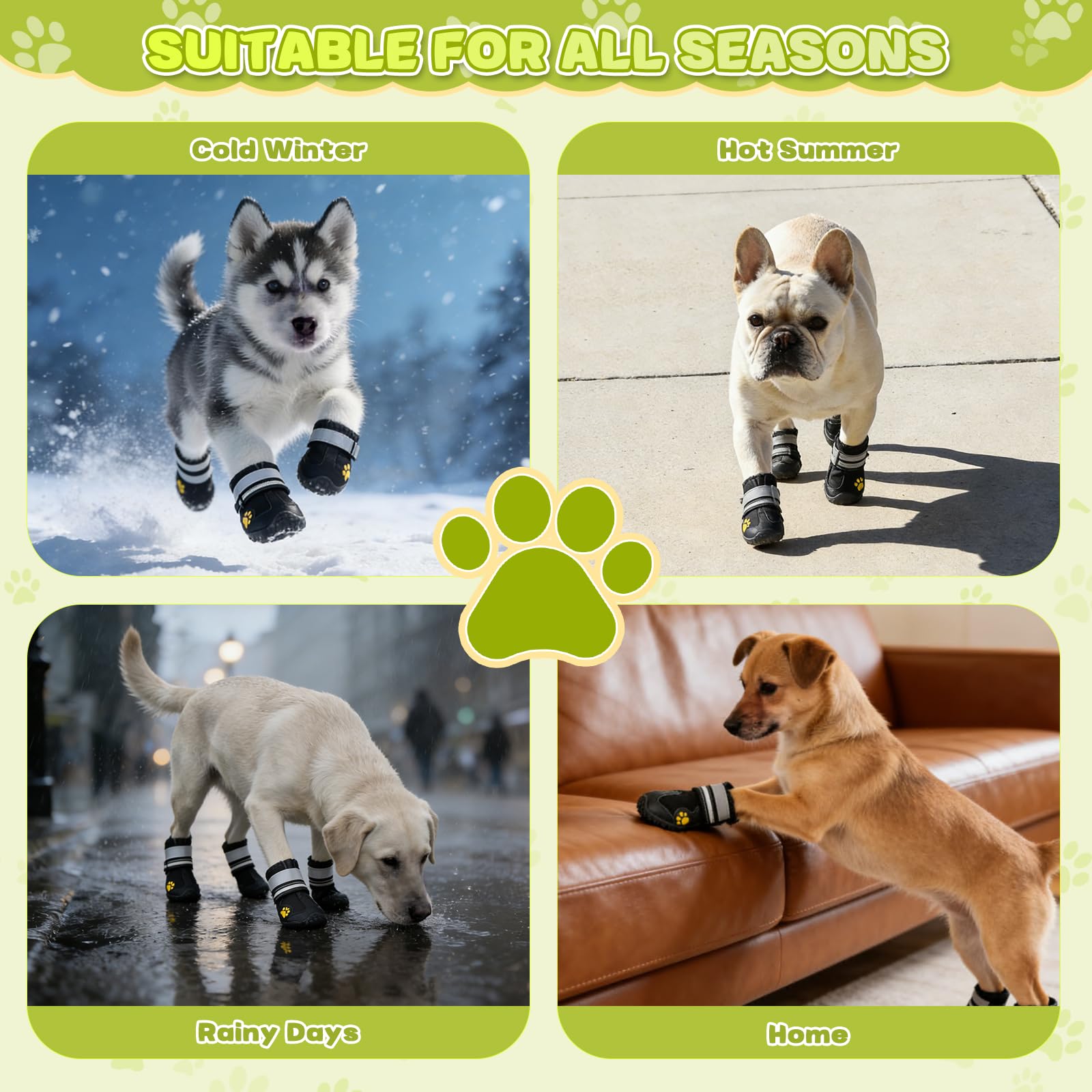 4 Pièces Chaussures de Chien Bottes Chien, Chaussure Chien Imperméables avec Sangles Réfléchissantes et Semelle Antidérapante pour Moyen Grand Chien (5#)
