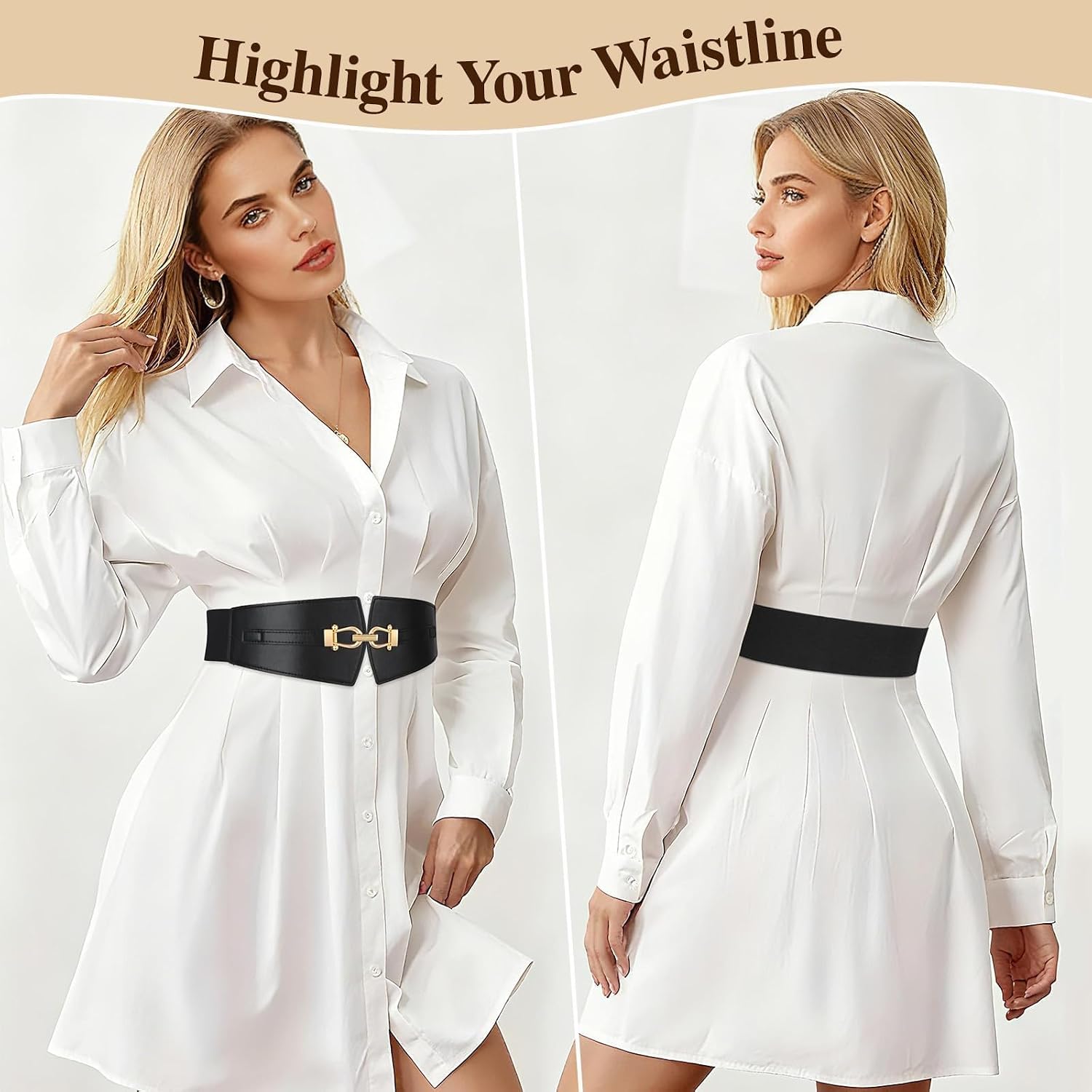 Wide Elastic Belts for Women Corset Belt with Gold Buckle for Dresses Coat image 3