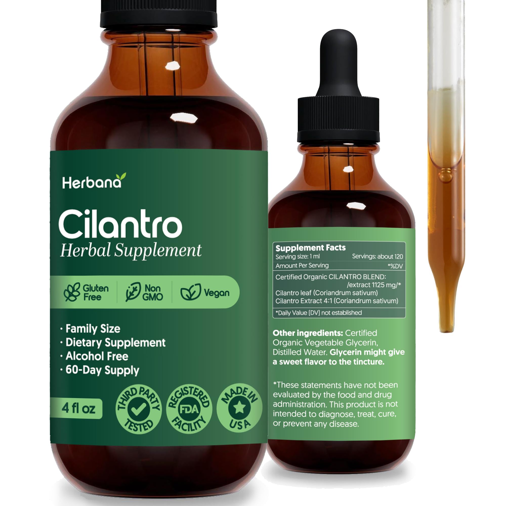 Cilantro Leaf Liquid Extract - Organic Coriandrum Sativum Drops for Body Cleansing & Detox - Natural Calming Herbal Tincture Supplement for Nervous System - High Potency (4 FL OZ)