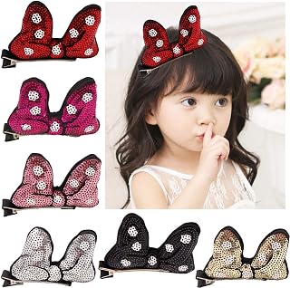6 Pack Mouse Ear Clips, Glitter Sequins Hair Bows Cute Mickey Ears Hair Clips Barrettes for Women Girls Hair Accessories for Costume Party Favor Halloween Christmas Decoration
