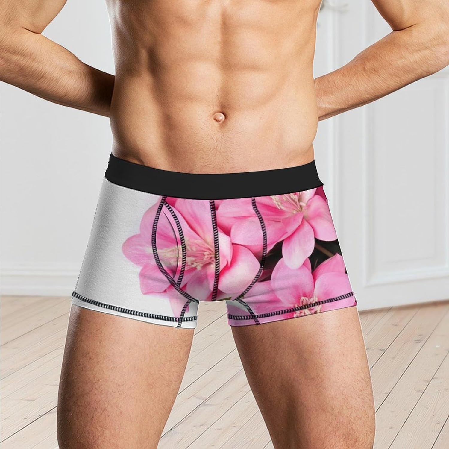 Beautiful Flowers Mens Boxer Briefs Short Breathable Underwear Trunks Soft Moisture-Wicking Boxer Shorts Novelty Underpants S White