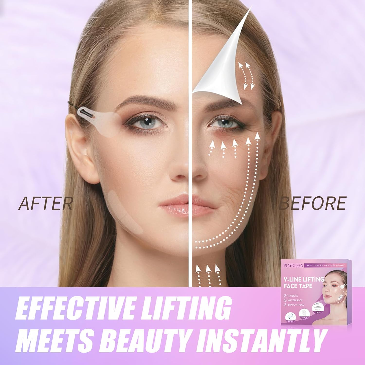 160PCS Face Lift Tape for Women, Invisible Face Tape Lifting Support for Jawline & Double Chin, Waterproof Neck Lift Tape, V Line Face Slimming Tape for Sagging Skin