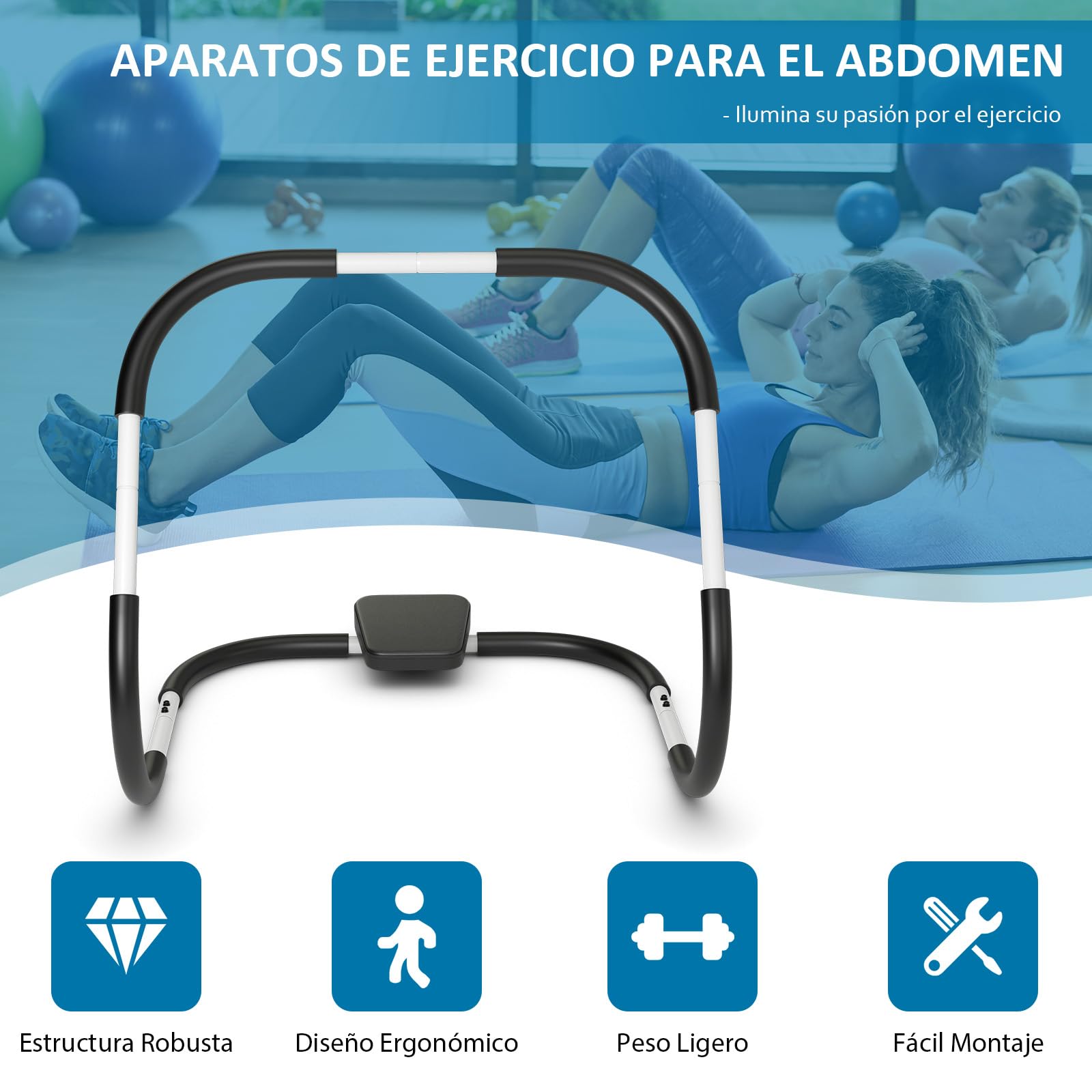 GOPLUS Entrenador Abdominal con Reposacabezas Acolchado, Fitness AB Trainer de Acero, Ejercicios de Abdominales y Flexiones, Equipo para Hogar Gimnasio, Carga 100 kg, 72,5 x 72,5 x 64 cm