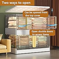 Vista 5 de Paquete de 3 cajas de almacenamiento plegables, contenedores de almacenamiento de plástico apilables de 17 galones con ruedas, caja