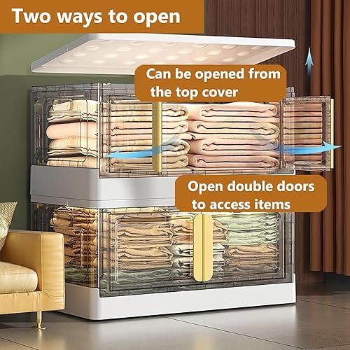 Miniatura 5 de Paquete de 3 cajas de almacenamiento plegables, contenedores de almacenamiento de plástico apilables de 17 galones con ruedas, caja