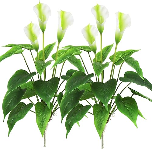 Flor artificial de 17 pulgadas planta de seda de lirio de calla flores de bonsái falsas plantas de vegetación para interiores y exteriores hogar
