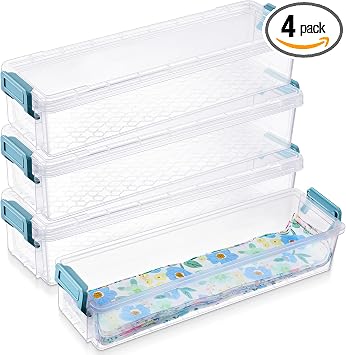 Tioncy 4 Blue Fabric Strip Case Jelly Cotton Fabric Patchwork Roll Storage Case Bulletin Board Border Bolt Storage Sewing Cloth Box for 2.5 in Cloth Strips Art Craft Organizer 13 x 4 x 3 in