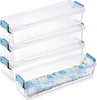 Tioncy 4 Pcs Fabric Strip Case Jelly Cotton Fabric Patchwork Roll Storage Case Bulletin Board Border Bolt Storage Sewing Cloth Box for 2.5 in Cloth Strips Art Craft Organizer(Blue,13 x 4 x 1 in)