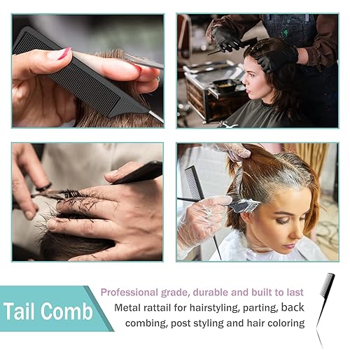 Miniatura 5 de MODENGKONGJIAN Paquete de 6 peines de cola de rata, peines de fibra de carbono resistentes al calor, con cola de acero inoxidable para mujeres y