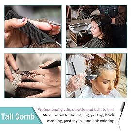 MODENGKONGJIAN 6 Packs Hair Rat Tail Combs Parting Rattail Combs Carbon Fiber Heat Resistant Teasing Combs with Stainless Steel Pintail for Women,Girls