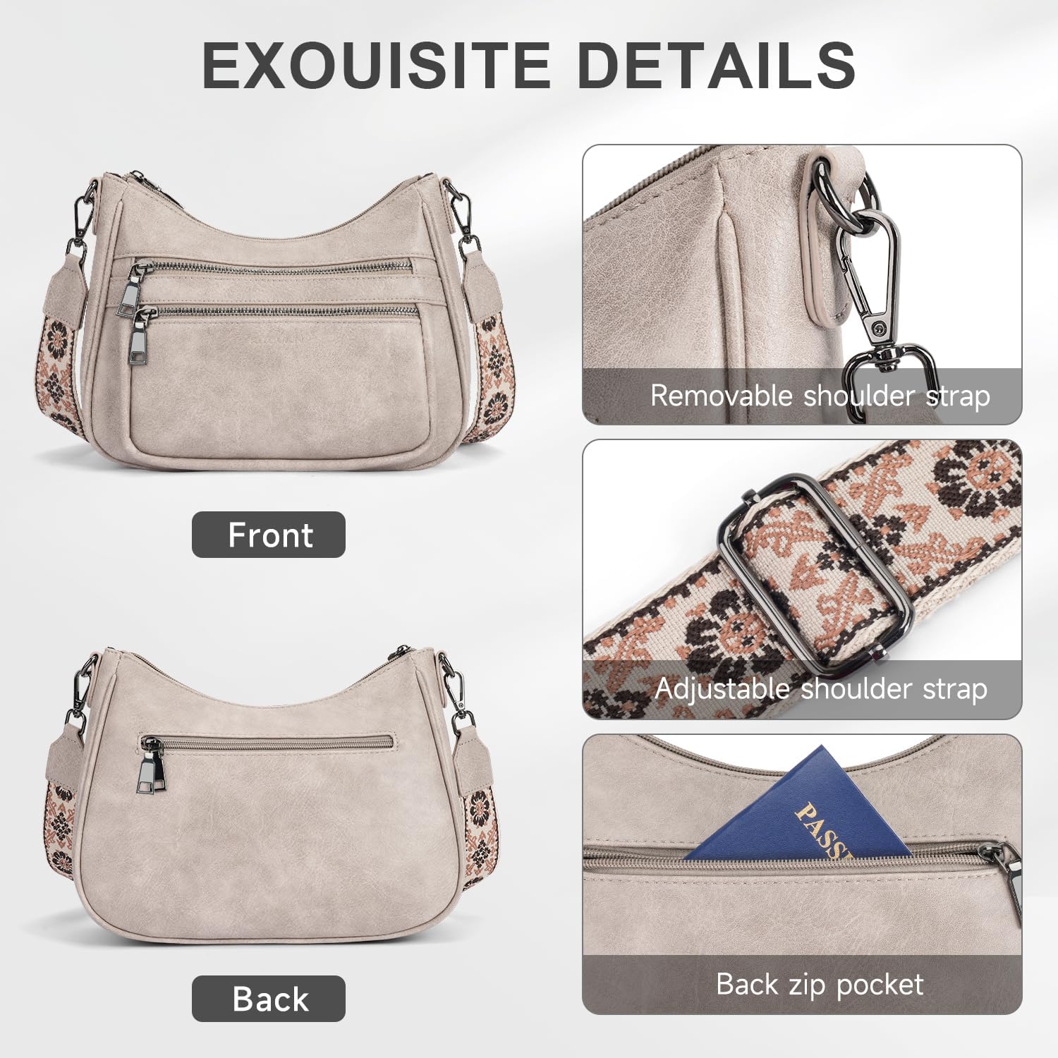 Crossbody Bags for Women Leather Purse Trendy Multi Pocket Shoulder Handbags with Adjustable Guitar Strap - Image 4