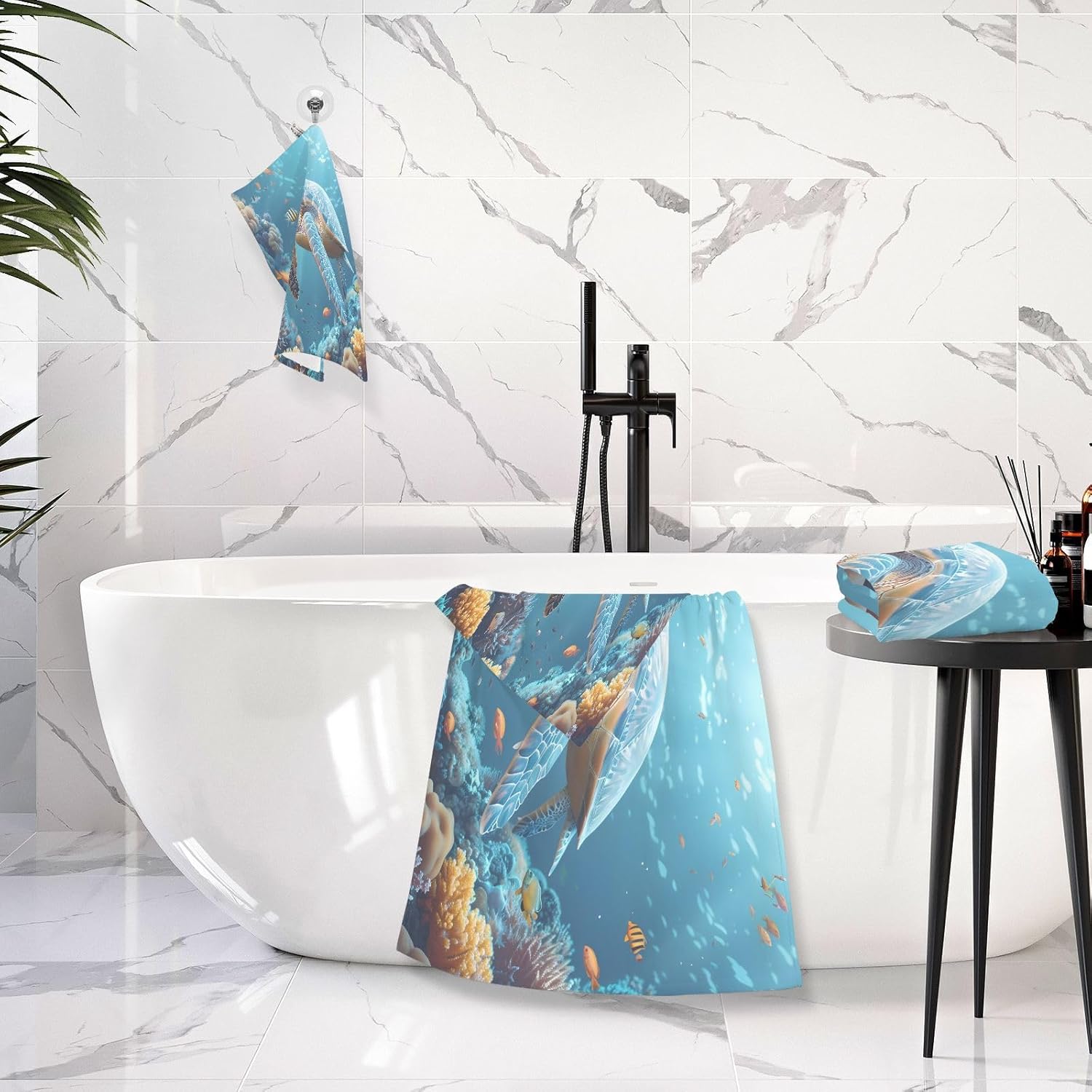 Hand Towels Premium Soft and Highly Absorbent Benthic Fauna 2 Pcs Towels for Bathroom Set 100% Cotton Decorative Face Towels