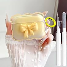 Cute AirPods Pro 3 Gen Clear Case, Girly 3D Bow Design Soft TPU Protective Shockproof Kawaii Apple iPod Pro 3rd Generation Cover with Cleaner Pen & Keychain Girls Women 2025, Yellow