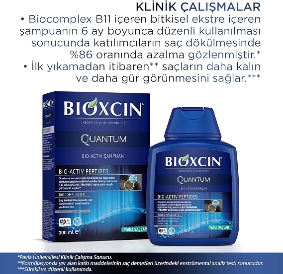 Bioxcin Quantum Şampuan 3 x 300 ml – Yağlı Saçlar İçin Sebum Dengeleyici ve Saç Dökülmesine Karşı Etkili Şampuan (3 Al 2 Öde Set)
