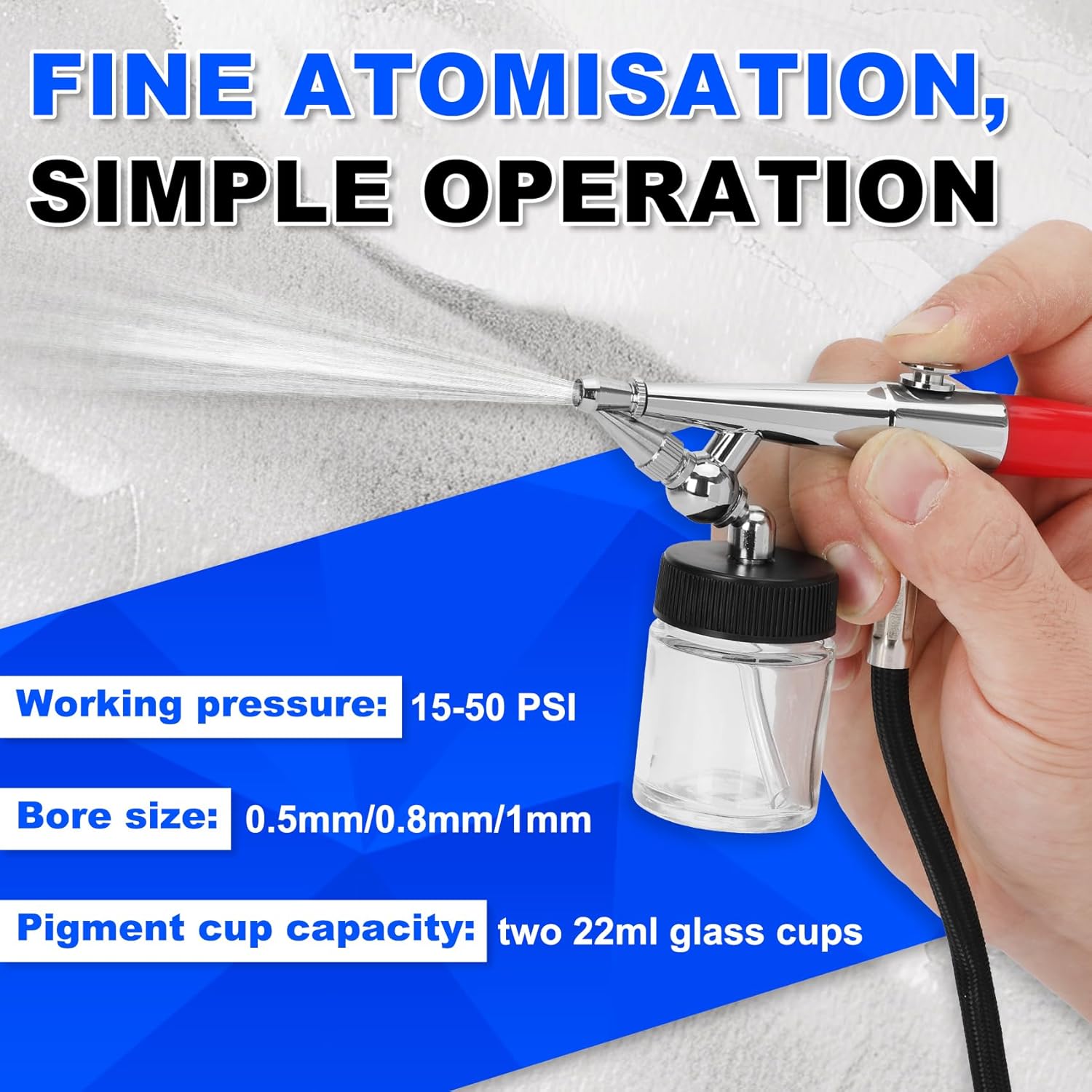 Single-Action Siphon Feed Spray Gun Kit (Red) - Airbrush H-Set with 3 Nozzles & 6-Foot Hose, Airbrush H-Set Single Action Suitable for Models, Art Painting, Handmade DIY, Small Scene Repairs & More