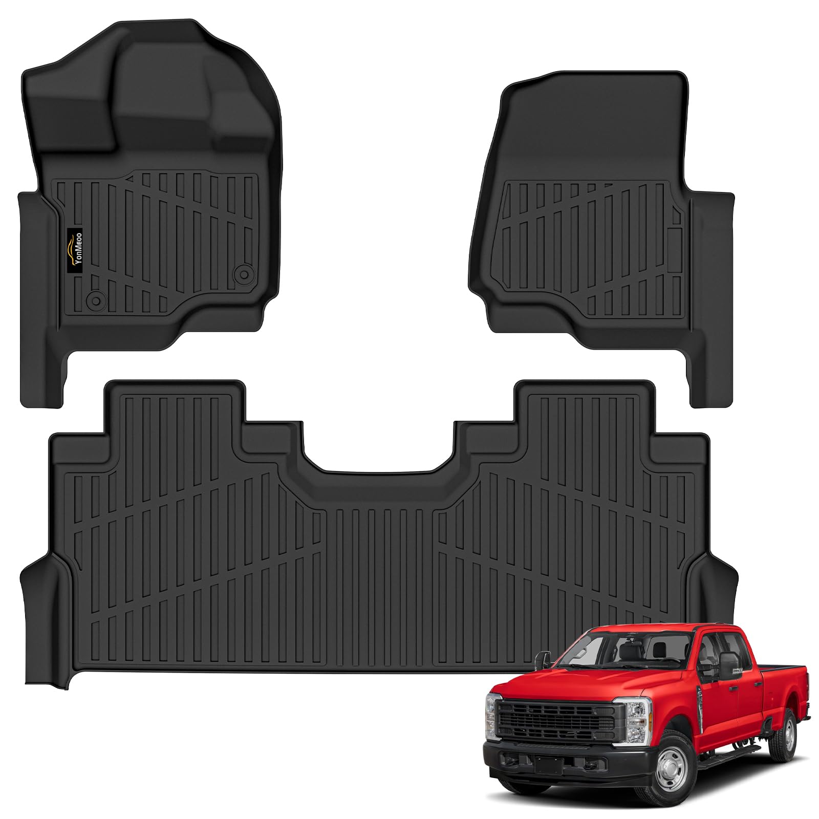 Floor Mats for 2017-2026 Ford F250/F350/F450 Super Duty Crew Cab with Rear Under Seat Storage All Weather TPE Floor Liners Custom Fit for F-250/F-350/F-450 1st & 2nd Row Anti-Slip Full Set Car Mats