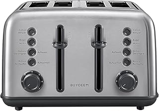 BUYDEEM DT-640 Grille-pain à 4 Fentes, Fentes Extra-Larges, Acier Inoxydable Rétro avec Levier de Levage Élevé, Fonction Bagel et Muffin, Ramasse-Miettes Amovible, 7 Réglages différents, Retro Sliver