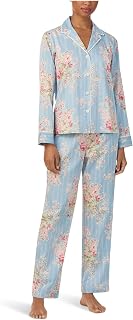 Women's Woven Sleeve Notch Long Pj Set