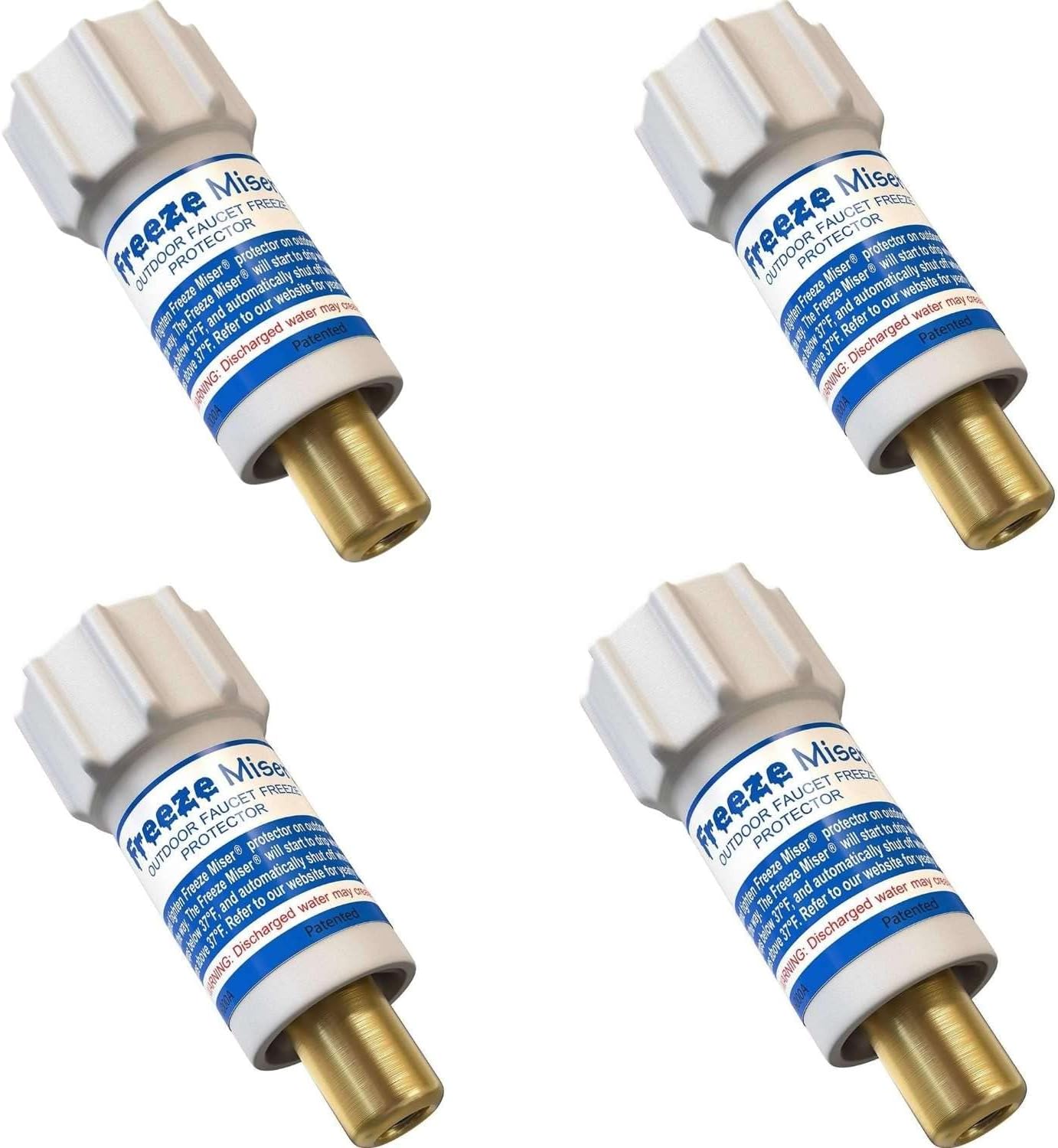 Freeze Miser Outdoor Faucet & Spigot Freeze Protection – Patented Valve Shield, Activates at Water Temperature Below 37°F/3°C – Durable Winter Cover Alternative – Quick Install, Saves Water – 4 Pack