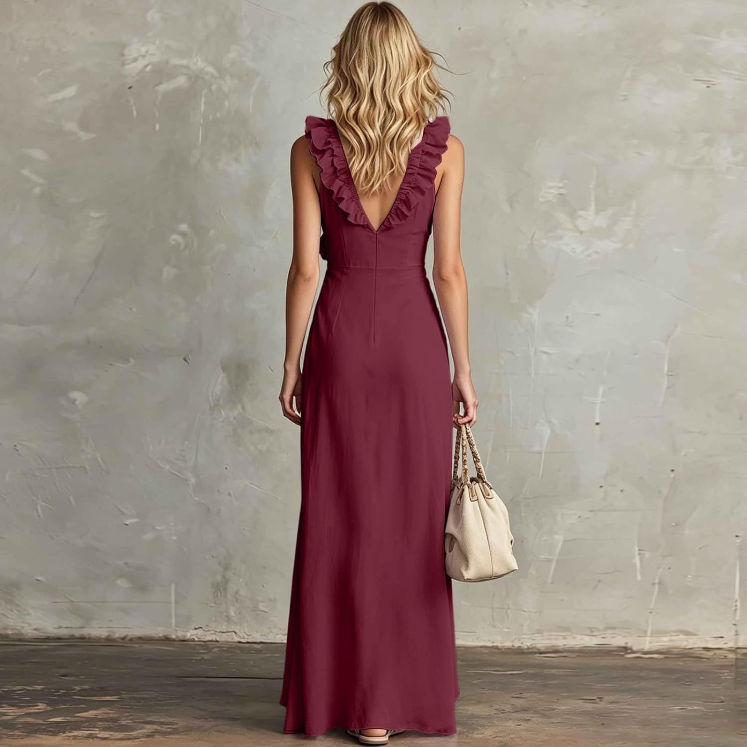 Women's Summer Maxi Dresses Sleeveless Ruffle Formal Wedding Guest Cocktail Party Prom Bodycon Side Split Dress