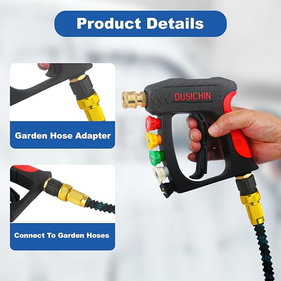DUSICHIN Garden Hose Connector Pressure Washer Gun to Water Garden Hose Adapter, 3/4 INCHES GHT Male And Female to Power Washer Wand Handle M22 Female Fitting 3/4 GHT To M22 Joint DUS2623