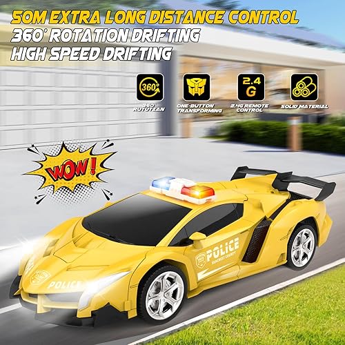 Miniatura 42 de Auto transformador a control remoto, transformación con un botón, rotación de 360°, escala 1:18 de 2.4 GHz, regalo para niños y niñas de 4 a 6 años