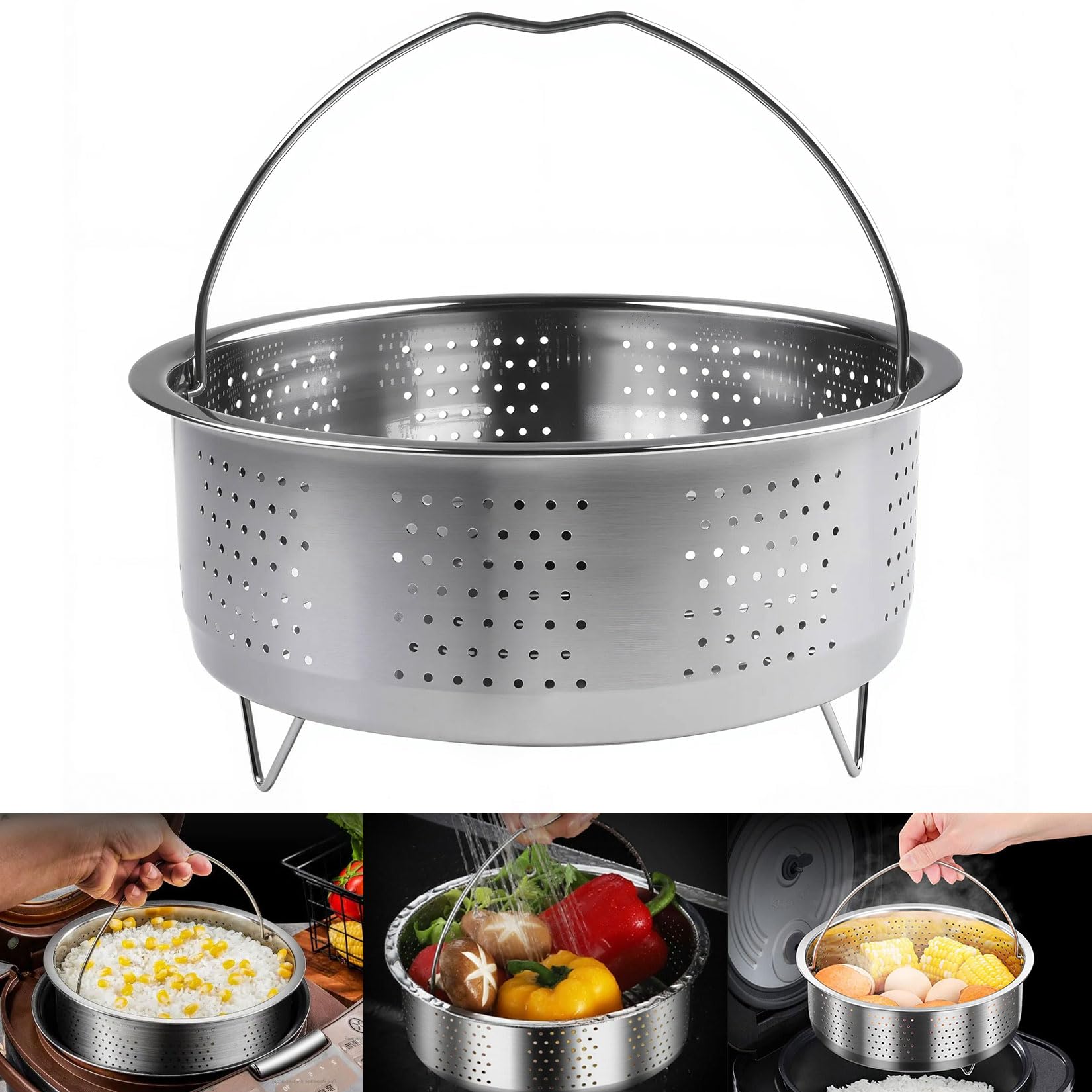Vaporera redonda de acero inoxidable 304 para ollas, 22 cm