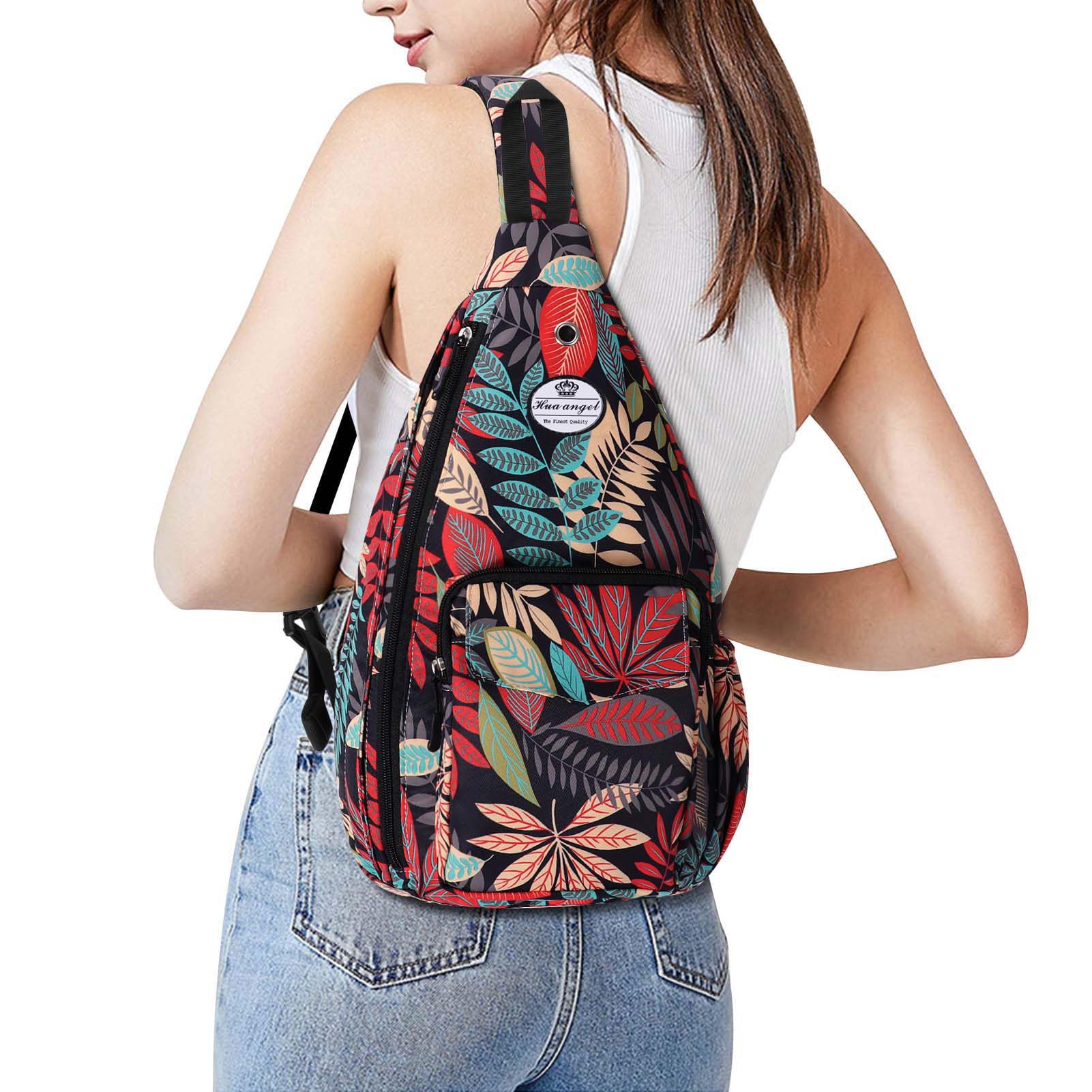 HUA ANGEL Sac Poitrine Homme Femme ave Bandoulière & Multi Poches Léger Petit Sac de Sport en Nylon Sac Bandoulière à Dos Anti-vol pour Voyage Travail Cyclisme Moto Running Gym Pickleball